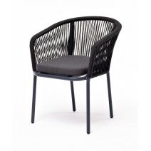  "Марсель" стул плетеный из роупа, каркас алюминий темно-серый (RAL7024) муар, роуп темно-серый круглый, ткань темно-серая 027, фото 1 