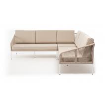 "Канны" диван модульный плетеный из роупа, каркас алюминий белый, роуп бежевый круглый, ткань бежевая 035, фото 1 