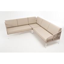  "Канны" диван модульный плетеный из роупа, каркас алюминий белый, роуп бежевый круглый, ткань бежевая 035, фото 3 