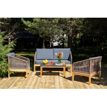  "Канны" лаунж-зона 4-местная из роупа со столиком "Канны" (серый гранит), основание дуб, роуп коричневый, фото 1 