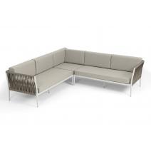  "Касабланка" диван модульный плетеный из роупа, каркас алюминий, роуп серо-коричневый 23мм, ткань бежевая 15052, фото 2 