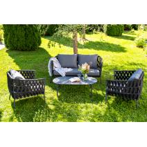  "Диего" лаунж-зона 4-местная плетеная из роупа (веревки), каркас алюминиевый темно-серый, роуп темно-серый, фото 1 