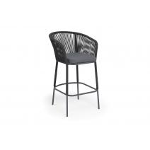  "Марсель" стул барный плетеный из роупа, каркас из стали темно-серый (RAL7024) муар, роуп темно-серый круглый, ткань темно-серая 027 NEW, фото 2 