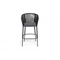  "Марсель" стул барный плетеный из роупа, каркас из стали темно-серый (RAL7024) муар, роуп темно-серый круглый, ткань темно-серая 027 NEW, фото 3 