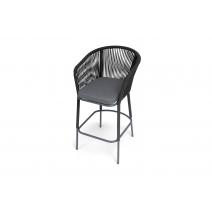  "Марсель" стул барный плетеный из роупа, каркас из стали темно-серый (RAL7024) муар, роуп темно-серый круглый, ткань темно-серая 027 NEW, фото 4 