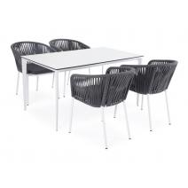  "Малага" обеденная группа на 4 персоны со стульями "Бордо", каркас белый, роуп серый, фото 1 