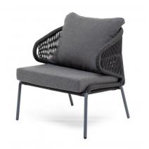  "Милан" кресло плетеное из роупа, каркас алюминий темно-серый (RAL7024) муар, роуп темно-серый круглый, ткань темно-серая 027, фото 1 