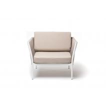  "Касабланка" кресло плетеное из роупа, каркас алюминий белый муар, роуп бежевый 20мм, ткань бежевая 052, фото 2 