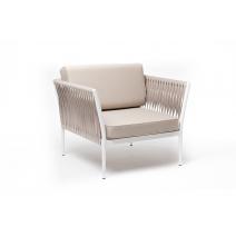  "Касабланка" кресло плетеное из роупа, каркас алюминий белый муар, роуп бежевый 20мм, ткань бежевая 052, фото 3 