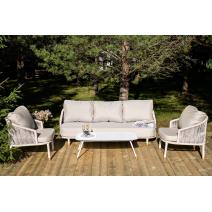  "Верона" лаунж-зона 5-местная плетеная из роупа (веревки), каркас алюминиевый белый, роуп бежевый, фото 1 