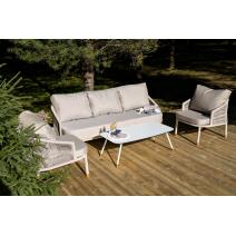  "Верона" лаунж-зона 5-местная плетеная из роупа (веревки), каркас алюминиевый белый, роуп бежевый, фото 2 