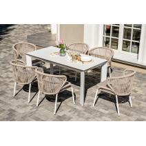  "Венето" обеденная группа на 6 персон со стульями "Милан", каркас белый, роуп бежевый, фото 1 