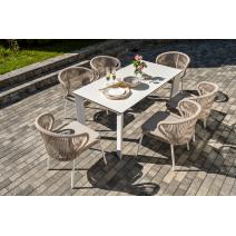  "Венето" обеденная группа на 6 персон со стульями "Милан", каркас белый, роуп бежевый, фото 3 