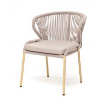  "Милан" стул плетеный из роупа, каркас алюминий (RAL1001), роуп бежевый круглый, ткань бежевая, фото 1 