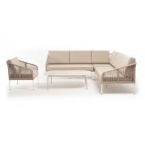  "Канны" модульная угловая лаунж-зона из роупа (веревки) со столом "Диего" (молочный), цвет бежевый, фото 1 