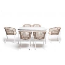  "Малага" обеденная группа на 6 персон со стульями "Марсель", каркас белый, роуп бежевый, фото 3 