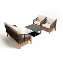  "Канны" лаунж-зона 4-местная из роупа со столом "Гранада" (серый гранит), основание дуб, роуп коричневый, ткань бежевая, фото 2 