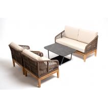  "Канны" лаунж-зона 4-местная из роупа со столом "Гранада" (серый гранит), основание дуб, роуп коричневый, ткань бежевая, фото 5 