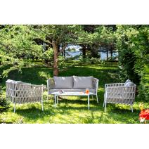  "Диего" лаунж-зона 4-местная плетеная из роупа (веревки), каркас алюминиевый белый, роуп бежевый, фото 1 