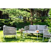  "Диего" лаунж-зона 4-местная плетеная из роупа (веревки), каркас алюминиевый белый, роуп бежевый, фото 2 