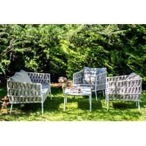  "Диего" лаунж-зона 4-местная плетеная из роупа (веревки), каркас алюминиевый белый, роуп бежевый, фото 3 