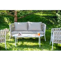  "Диего" лаунж-зона 4-местная плетеная из роупа (веревки), каркас алюминиевый белый, роуп бежевый, фото 9 