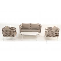  "Диего" лаунж-зона 4-местная плетеная из роупа (веревки), каркас алюминиевый белый, роуп бежевый, фото 21 