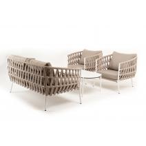  "Диего" лаунж-зона 4-местная плетеная из роупа (веревки), каркас алюминиевый белый, роуп бежевый, фото 23 