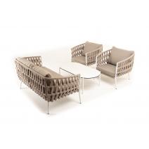  "Диего" лаунж-зона 4-местная плетеная из роупа (веревки), каркас алюминиевый белый, роуп бежевый, фото 24 