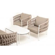  "Диего" лаунж-зона 4-местная плетеная из роупа (веревки), каркас алюминиевый белый, роуп бежевый, фото 25 