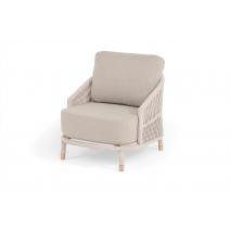  "Верона" кресло плетеное из роупа, каркас алюминий белый муар, роуп бежевый круглый, ткань бежевая 15052, фото 1 