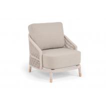  "Верона" кресло плетеное из роупа, каркас алюминий белый муар, роуп бежевый круглый, ткань бежевая 15052, фото 2 