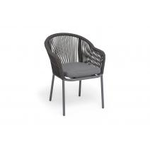  "Лион" стул плетеный из роупа, каркас из стали темно-серый (RAL7024) муар, роуп темно-серый круглый, ткань темно-серая 027, фото 2 