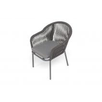  "Лион" стул плетеный из роупа, каркас из стали темно-серый (RAL7024) муар, роуп темно-серый круглый, ткань темно-серая 027, фото 4 