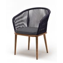  "Марсель" стул плетеный из роупа, основание дуб, роуп темно-серый круглый, ткань темно-серая 027, фото 1 