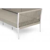  "Касабланка" диван 3-местный плетеный из роупа, каркас алюминий белый муар, роуп бежевый 20мм, ткань бежевая 052, фото 4 