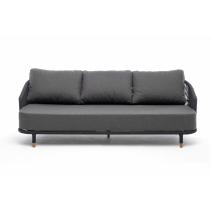  "Верона" диван 3-местный плетеный из роупа, каркас алюминий темно-серый (RAL7024) муар, роуп темно-серый круглый, ткань темно-серая 027, фото 2 