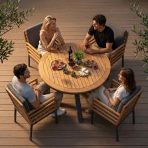  Стол круглый обеденный AMATO карбон, тик, фото 4 