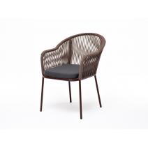  "Лион" стул плетеный из роупа, каркас из стали коричневый (RAL8016) муар, роуп коричневый круглый, ткань бежевая, фото 1 