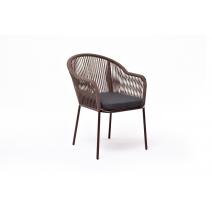  "Лион" стул плетеный из роупа, каркас из стали коричневый (RAL8016) муар, роуп коричневый круглый, ткань бежевая, фото 3 