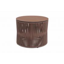  "Авиньон" журнальный стол из HPL круглый Ø70 H55, каркас из алюминия коричневый (RAL8016) муар, цвет "дуб", роуп коричневый круглый, фото 1 