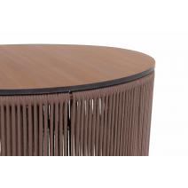  "Авиньон" журнальный стол из HPL круглый Ø70 H55, каркас из алюминия коричневый (RAL8016) муар, цвет "дуб", роуп коричневый круглый, фото 3 