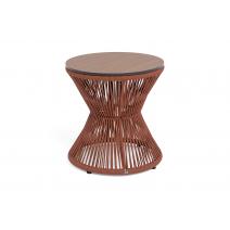  "Мадрид" журнальный стол из HPL круглый Ø50 H55, каркас из алюминия коричневый (RAL8016) муар, цвет "дуб", роуп красный (8372) круглый tex, фото 1 