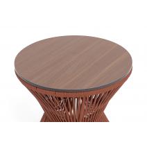 "Мадрид" журнальный стол из HPL круглый Ø50 H55, каркас из алюминия коричневый (RAL8016) муар, цвет "дуб", роуп красный (8372) круглый tex, фото 2 