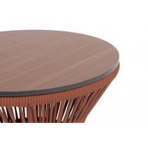  "Мадрид" журнальный стол из HPL круглый Ø50 H55, каркас из алюминия коричневый (RAL8016) муар, цвет "дуб", роуп красный (8372) круглый tex, фото 3 
