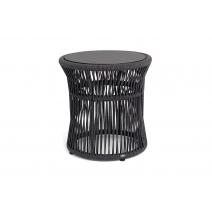  "Романо" журнальный стол из HPL круглый Ø45 H47, каркас из алюминия черный муар, цвет "черный мрамор", роуп темно серый круглый, фото 1 