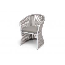  "Романо" стул плетеный из роупа, каркас алюминий белый муар, роуп бежевый круглый, ткань бежевая 15052, фото 1 