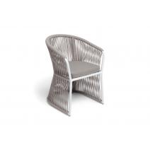  "Романо" стул плетеный из роупа, каркас алюминий белый муар, роуп бежевый круглый, ткань бежевая 15052, фото 2 