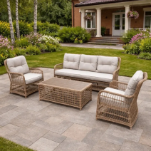  Лаунж-зона ALBERT из круглого искусственного ротанга (соломенный), фото 1 