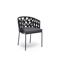  "Диего" стул плетеный из роупа, каркас из стали темно-серый (RAL7024) муар, роуп темно-серый круглый, ткань темно-серая 027, фото 3 